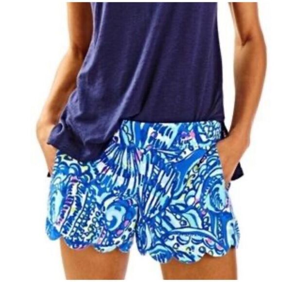Lilly Pulitzer Scalloped Dahlia Shorts in Cerviche Pattern Brillant Blue Size XS